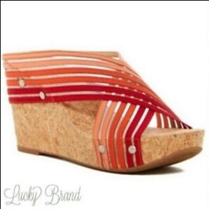 Lucky Brand Miller Red Ombre Striped Wedge Sandals